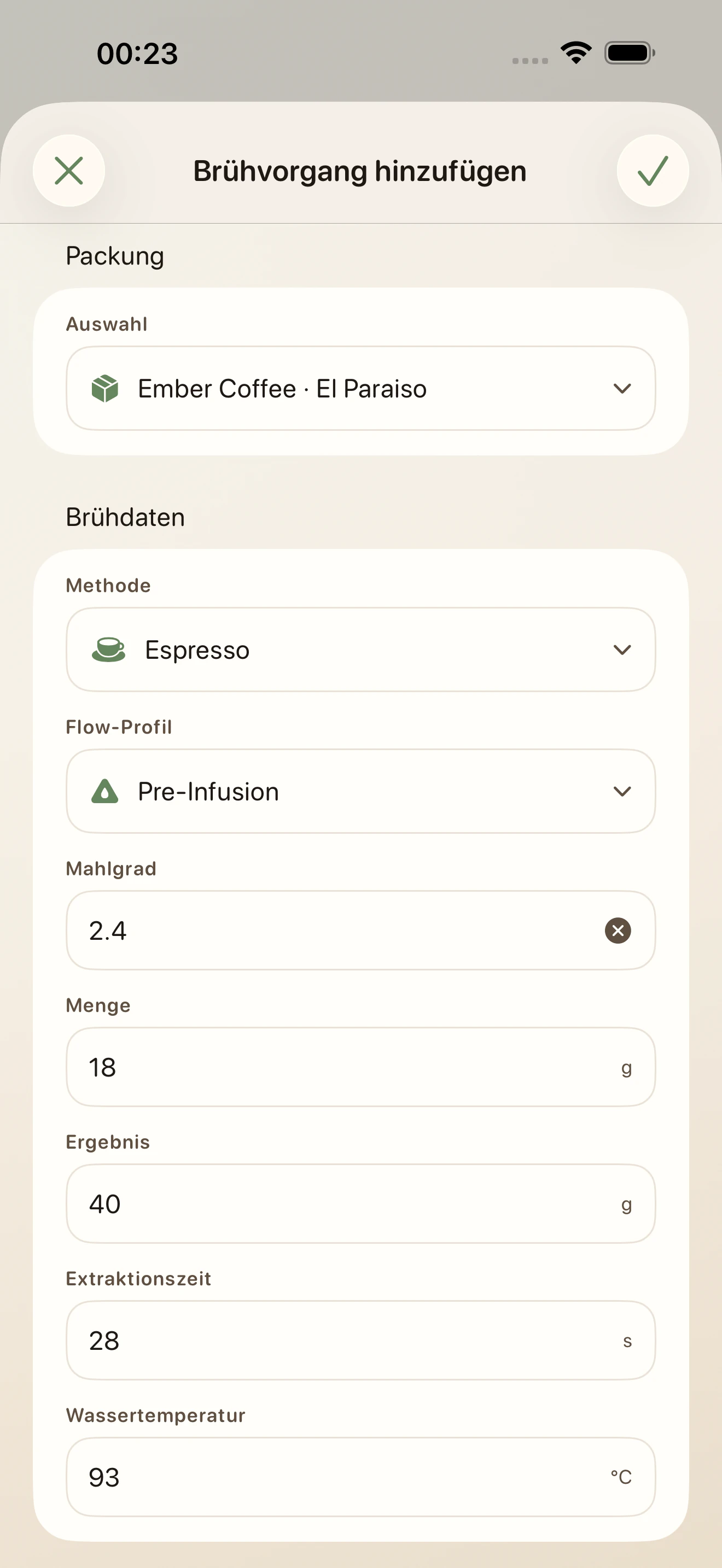 Brühverlauf in der Beans Club App